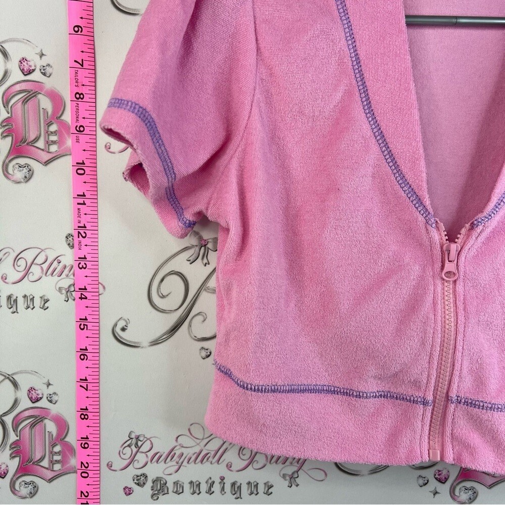 Sugar Thrillz set 2 piece purple Pink Terry Zip Crop Top & Skirt Set mini skirt - Picture 5 of 16